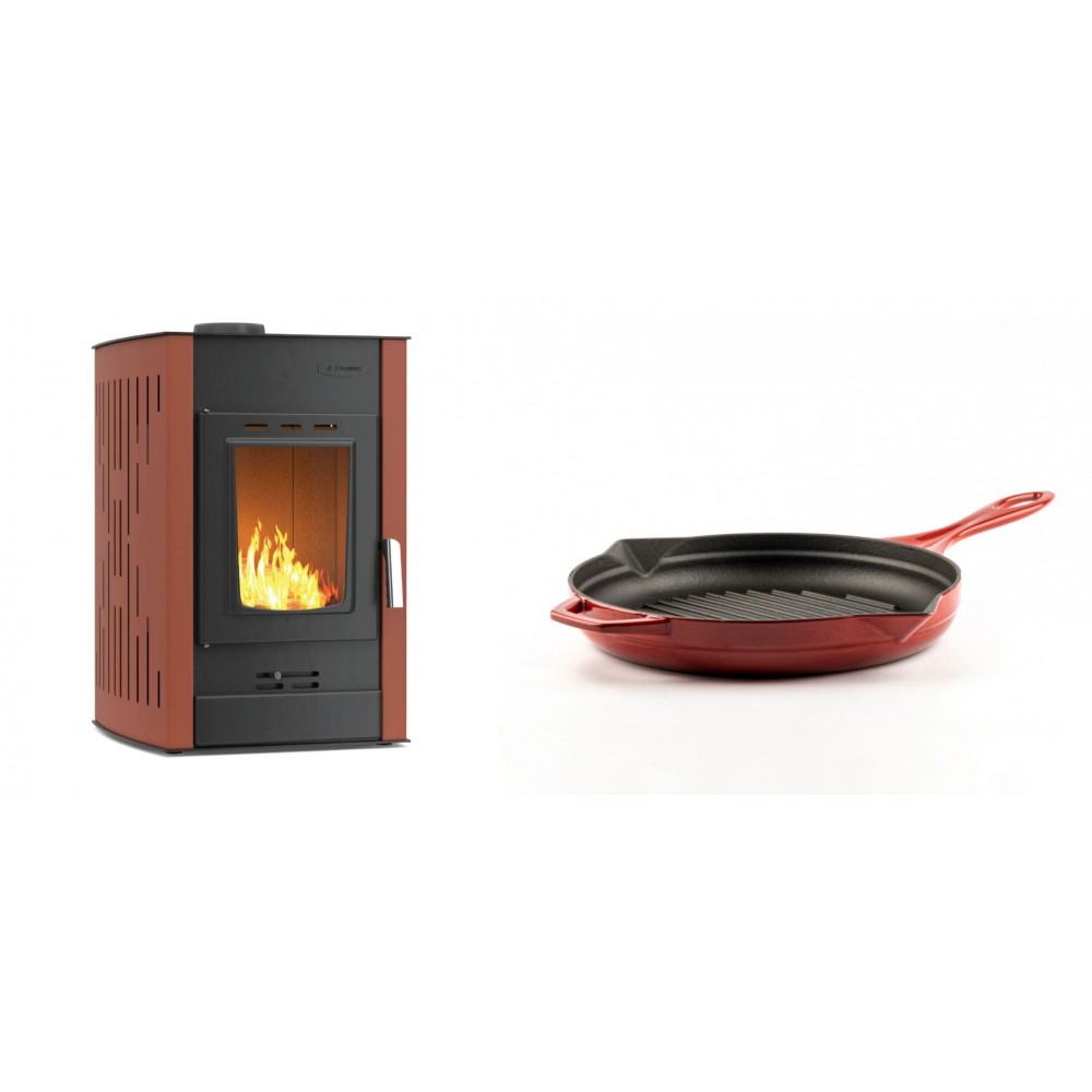 Set Kaminofen, Holzofen Wasserführend Velmora Fire ATS HYDRO, 25kW + Emaillierte grillpfanne Gusseisen Solagio, Rubin, Ф24cm