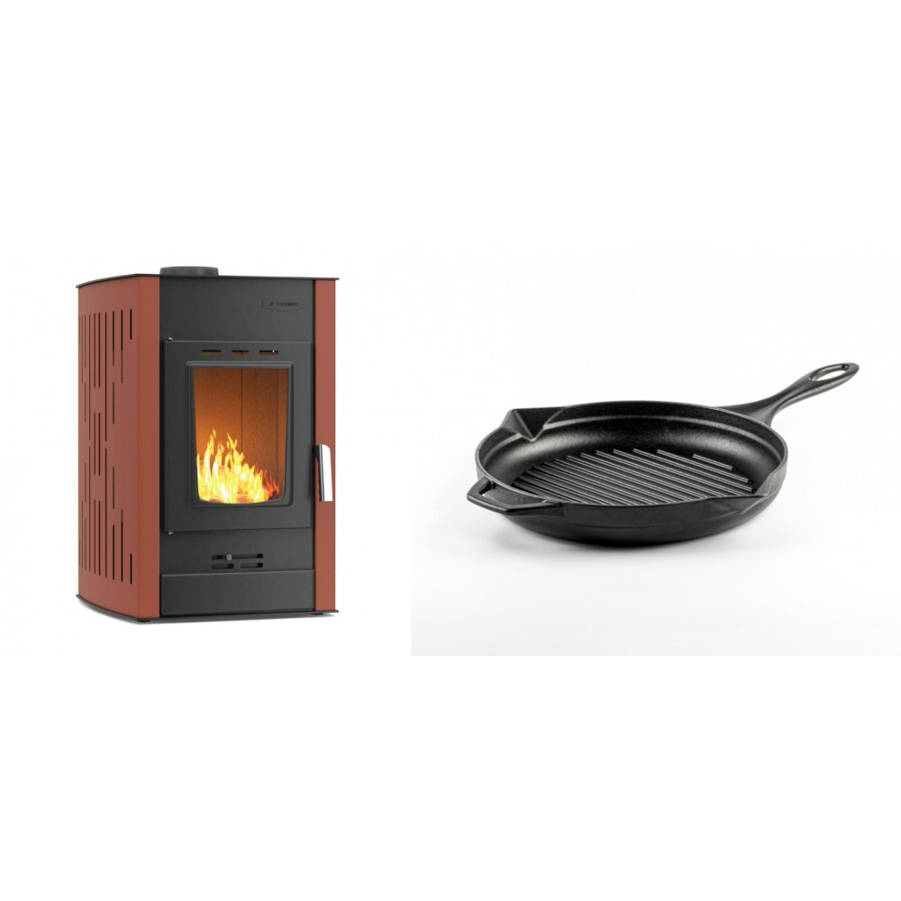 Set Kaminofen, Holzofen Wasserführend Velmora Fire ATS HYDRO, 25kW + Emaillierte grillpfanne Gusseisen Solagio, Black Onyx, Ф24cm