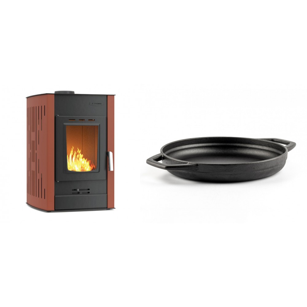 Set Kaminofen, Holzofen Wasserführend Velmora Fire ATS HYDRO, 25kW + Emaillierte gusseisenpfanne mit zwei Griffen Solagio, Black Onyx, Ф22cm | Holzofen | Kaminofen |