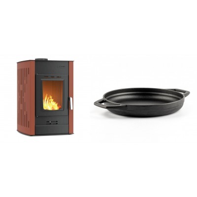 Set Kaminofen, Holzofen Wasserführend Velmora Fire ATS HYDRO, 25kW + Emaillierte gusseisenpfanne mit zwei Griffen Solagio, Black Onyx, Ф22cm - Küchenofen / Küchenhexe