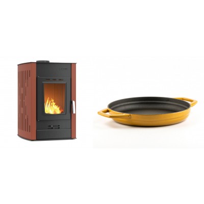 Set Kaminofen, Holzofen Wasserführend Velmora Fire ATS HYDRO, 25kW + Emaillierte gusseisenpfanne mit zwei Griffen Solagio, Dijon, Ф22cm - Küchenofen / Küchenhexe
