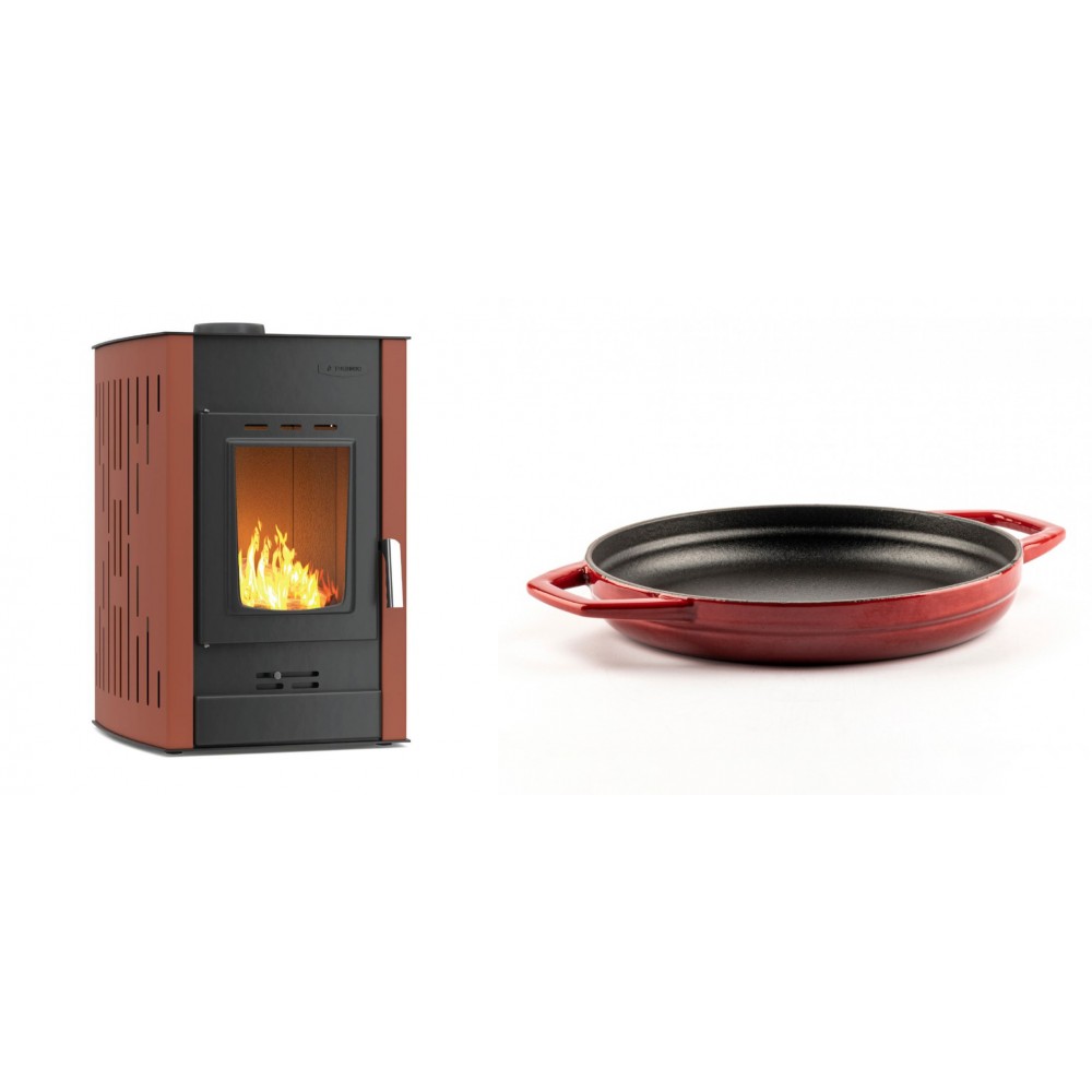 Set Kaminofen, Holzofen Wasserführend Velmora Fire ATS HYDRO, 25kW + Emaillierte gusseisenpfanne mit zwei Griffen Solagio, Rubin, Ф22cm | Holzofen | Kaminofen |