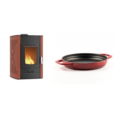 Set Kaminofen, Holzofen Wasserführend Velmora Fire ATS HYDRO, 25kW + Emaillierte gusseisenpfanne mit zwei Griffen Solagio, Rubin, Ф22cm - Küchenofen / Küchenhexe