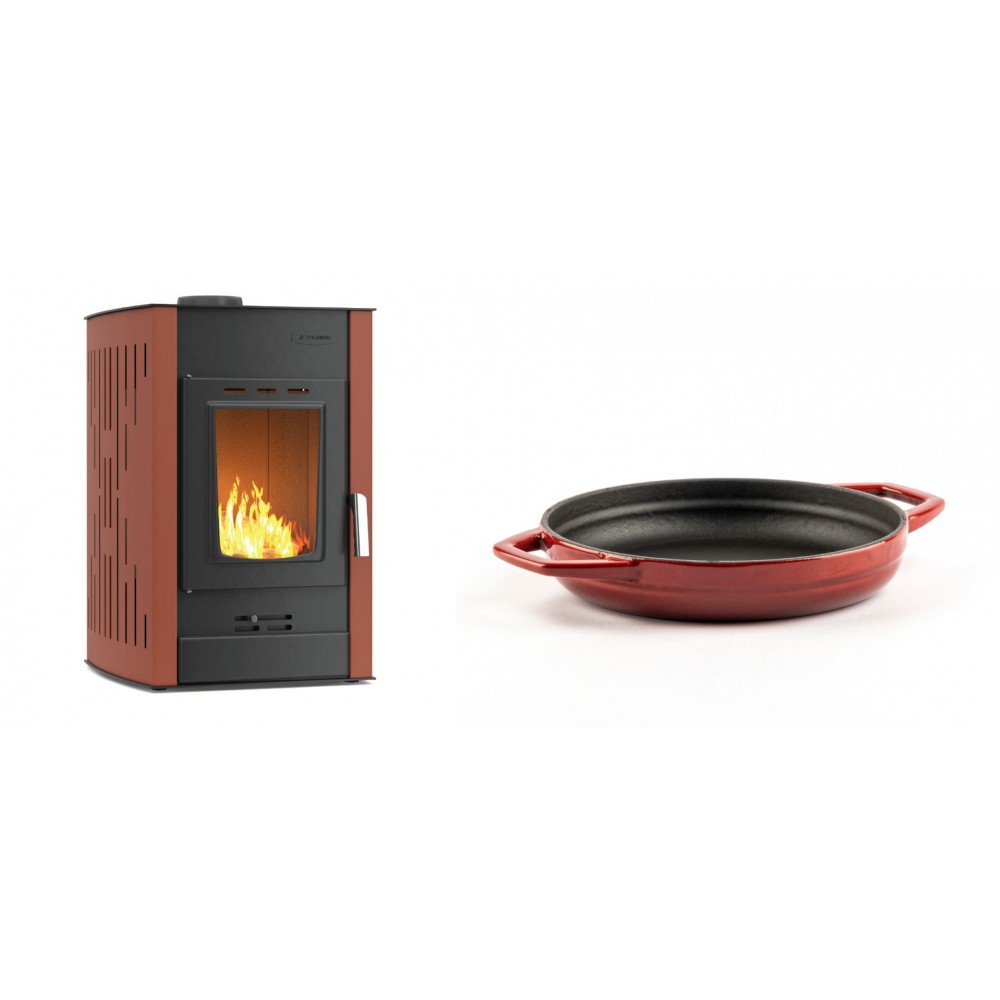 Set Kaminofen, Holzofen Wasserführend Velmora Fire ATS HYDRO, 25kW + Emaillierte gusseisenpfanne mit zwei Griffen Solagio, Rubin, Ф19cm