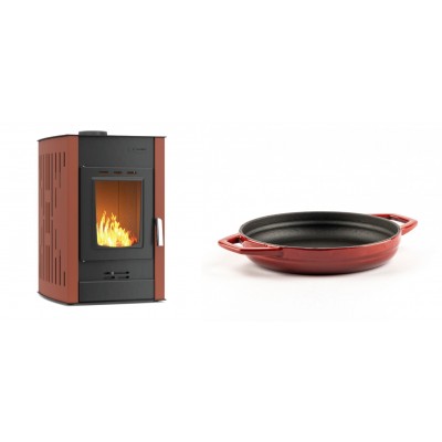 Set Kaminofen, Holzofen Wasserführend Velmora Fire ATS HYDRO, 25kW + Emaillierte gusseisenpfanne mit zwei Griffen Solagio, Rubin, Ф19cm - Küchenofen / Küchenhexe