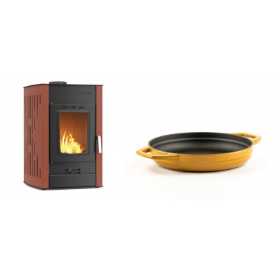 Set Kaminofen, Holzofen Wasserführend Velmora Fire ATS HYDRO, 25kW + Emaillierte gusseisenpfanne mit zwei Griffen Solagio, Dijon, Ф19cm - Küchenofen / Küchenhexe