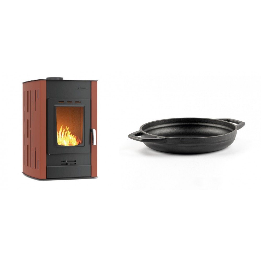 Set Kaminofen, Holzofen Wasserführend Velmora Fire ATS HYDRO, 25kW + Emaillierte gusseisenpfanne mit zwei Griffen Solagio, Black Onyx, Ф19cm | Holzofen | Kaminofen |