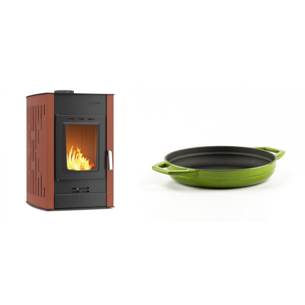 Set Kaminofen, Holzofen Wasserführend Velmora Fire ATS HYDRO, 25kW + Emaillierte gusseisenpfanne mit zwei Griffen Solagio, Bamboo, Ф19cm