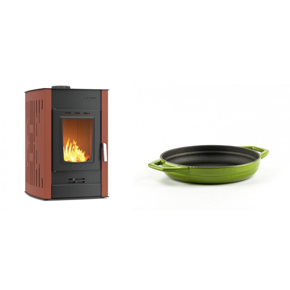 Set Kaminofen, Holzofen Wasserführend Velmora Fire ATS HYDRO, 25kW + Emaillierte gusseisenpfanne mit zwei Griffen Solagio, Bamboo, Ф16cm