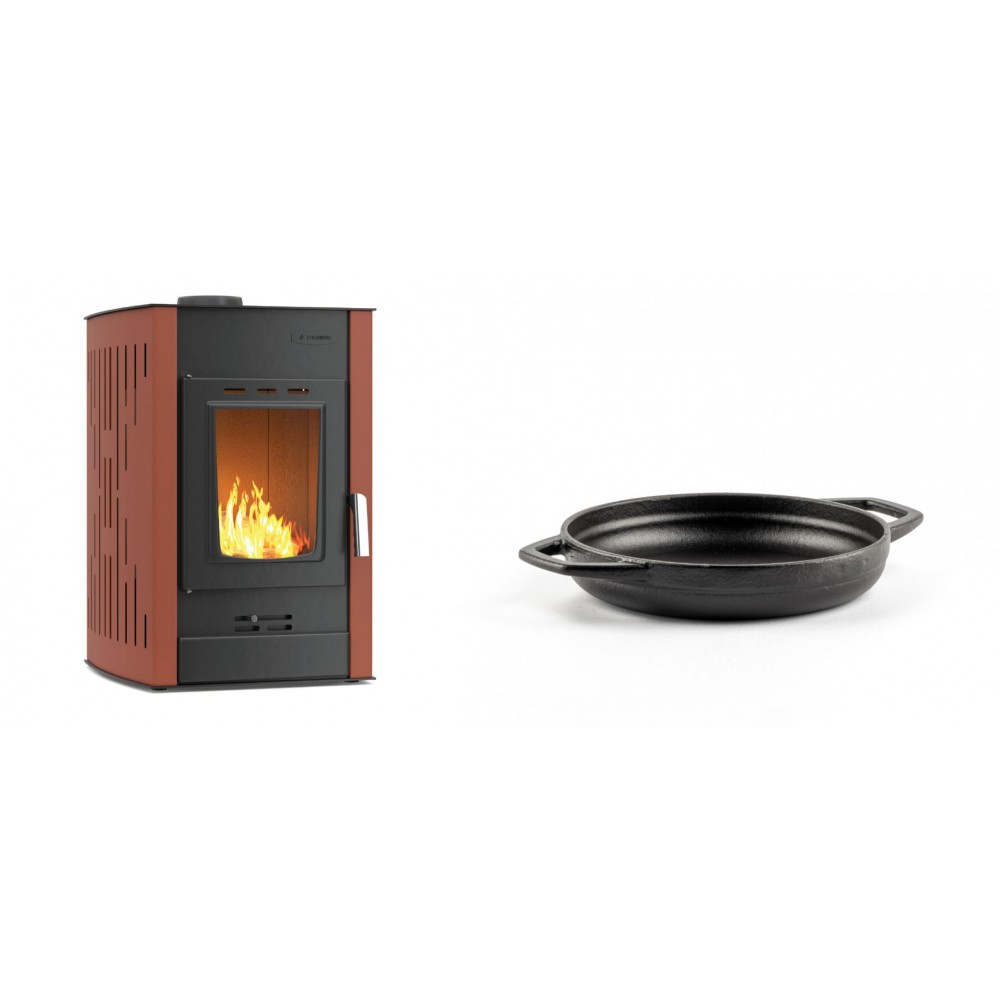 Set Kaminofen, Holzofen Wasserführend Velmora Fire ATS HYDRO, 25kW + Emaillierte gusseisenpfanne mit zwei Griffen Solagio, Black Onyx, Ф16cm | Holzofen | Kaminofen |