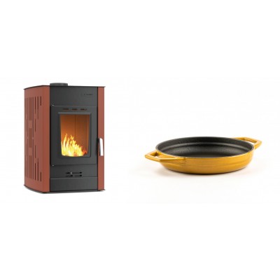 Set Kaminofen, Holzofen Wasserführend Velmora Fire ATS HYDRO, 25kW + Emaillierte gusseisenpfanne mit zwei Griffen Solagio, Dijon, Ф16cm - Küchenofen / Küchenhexe