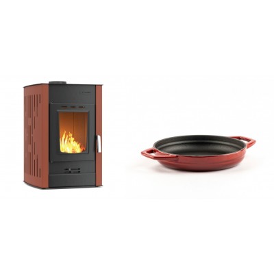 Set Kaminofen, Holzofen Wasserführend Velmora Fire ATS HYDRO, 25kW + Emaillierte gusseisenpfanne mit zwei Griffen Solagio, Rubin, Ф16cm - Küchenofen / Küchenhexe