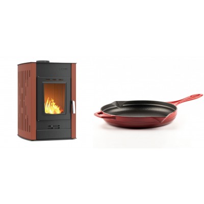 Set Kaminofen, Holzofen Wasserführend Velmora Fire ATS HYDRO, 25kW + Emaillierte Gusseisenpfanne Solagio, Rubin, Ф28cm - Küchenofen / Küchenhexe