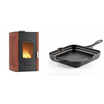 Set Kaminofen, Holzofen Wasserführend Velmora Fire ATS HYDRO, 25kW + Emaillierte Gusseisenpfanne Solagio, Black Onyx, 28x28cm - Küchenofen / Küchenhexe
