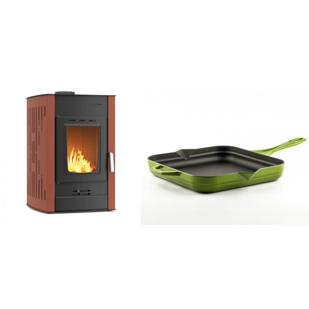 Set Kaminofen, Holzofen Wasserführend Velmora Fire ATS HYDRO, 25kW + Emaillierte Gusseisenpfanne Solagio, Bamboo, 28x28cm | Holzofen | Kaminofen |