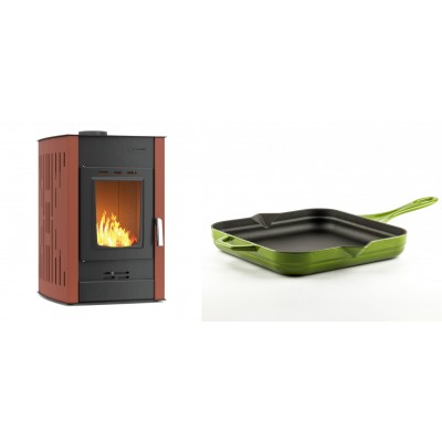 Set Kaminofen, Holzofen Wasserführend Velmora Fire ATS HYDRO, 25kW + Emaillierte Gusseisenpfanne Solagio, Bamboo, 28x28cm - Küchenofen / Küchenhexe