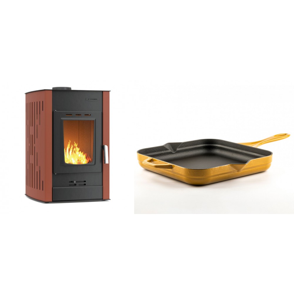 Set Kaminofen, Holzofen Wasserführend Velmora Fire ATS HYDRO, 25kW + Emaillierte Gusseisenpfanne Solagio, Dijon, 28x28cm | Holzofen | Kaminofen |