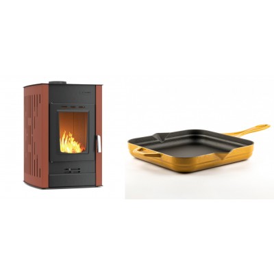 Set Kaminofen, Holzofen Wasserführend Velmora Fire ATS HYDRO, 25kW + Emaillierte Gusseisenpfanne Solagio, Dijon, 28x28cm - Küchenofen / Küchenhexe