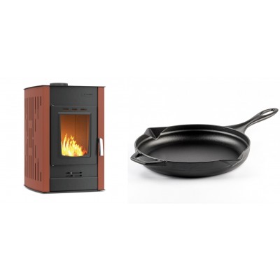 Set Kaminofen, Holzofen Wasserführend Velmora Fire ATS HYDRO, 25kW + Emaillierte Gusseisenpfanne Solagio, Black Onyx, Ф28cm - Küchenofen / Küchenhexe