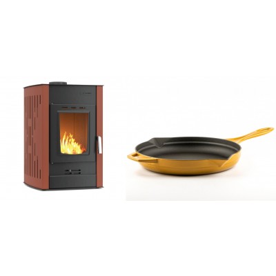 Set Kaminofen, Holzofen Wasserführend Velmora Fire ATS HYDRO, 25kW + Emaillierte Gusseisenpfanne Solagio, Dijon, Ф28cm - Küchenofen / Küchenhexe