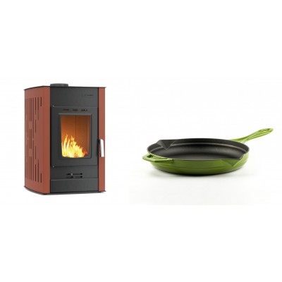 Set Kaminofen, Holzofen Wasserführend Velmora Fire ATS HYDRO, 25kW + Emaillierte Gusseisenpfanne Solagio, Bamboo, Ф24cm - Küchenofen / Küchenhexe
