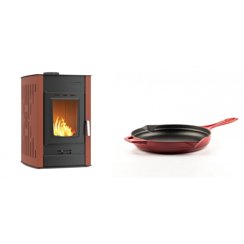 Set Kaminofen, Holzofen Wasserführend Velmora Fire ATS HYDRO, 25kW + Emaillierte Gusseisenpfanne Solagio, Rubin, Ф24cm | Holzofen | Kaminofen |