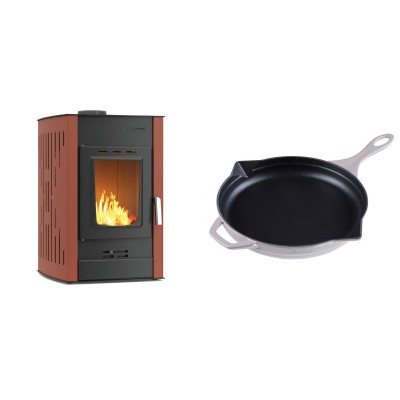 Set Kaminofen, Holzofen Wasserführend Velmora Fire ATS HYDRO, 25kW + Emaillierte Gusseisenpfanne Solagio, Ivory, Ф28cm - Küchenofen / Küchenhexe