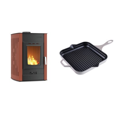 Set Kaminofen, Holzofen Wasserführend Velmora Fire ATS HYDRO, 25kW + Emaillierte grillpfanne Gusseisen Solagio, Ivory, 28x28cm - Küchenofen / Küchenhexe