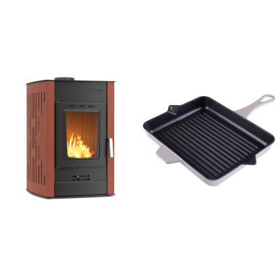 Set Kaminofen, Holzofen Wasserführend Velmora Fire ATS HYDRO, 25kW + Emaillierte grillpfanne Gusseisen Solagio, Ivory, 26x32cm - Küchenofen / Küchenhexe
