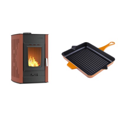 Set Kaminofen, Holzofen Wasserführend Velmora Fire ATS HYDRO, 25kW + Emaillierte grillpfanne Gusseisen Solagio, Dijon, 26x32cm - Küchenofen / Küchenhexe