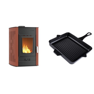 Set Kaminofen, Holzofen Wasserführend Velmora Fire ATS HYDRO, 25kW + Emaillierte grillpfanne Gusseisen Solagio, Black Onyx, 26x32cm - Küchenofen / Küchenhexe