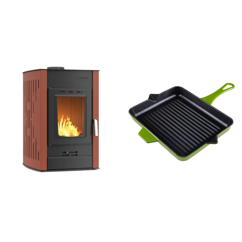 Set Kaminofen, Holzofen Wasserführend Velmora Fire ATS HYDRO, 25kW + Emaillierte grillpfanne Gusseisen Solagio, Bamboo, 26x32cm | Holzofen | Kaminofen |