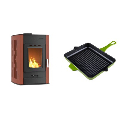 Set Kaminofen, Holzofen Wasserführend Velmora Fire ATS HYDRO, 25kW + Emaillierte grillpfanne Gusseisen Solagio, Bamboo, 26x32cm - Küchenofen / Küchenhexe