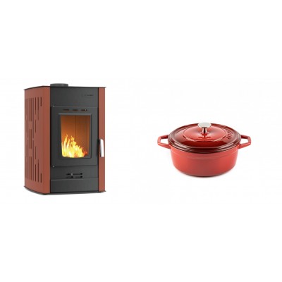 Set Kaminofen, Holzofen Wasserführend Velmora Fire ATS HYDRO, 25kW + Gusseisen Topf Tiefer Solagio, Rubin, Ф12 - Küchenofen / Küchenhexe