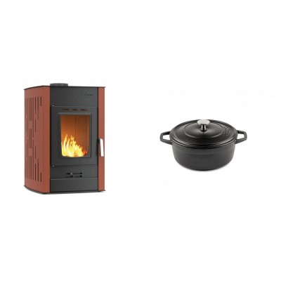 Set Kaminofen, Holzofen Wasserführend Velmora Fire ATS HYDRO, 25kW + Gusseisen Topf Tiefer Solagio, Black Onyx, Ф12 - Küchenofen / Küchenhexe