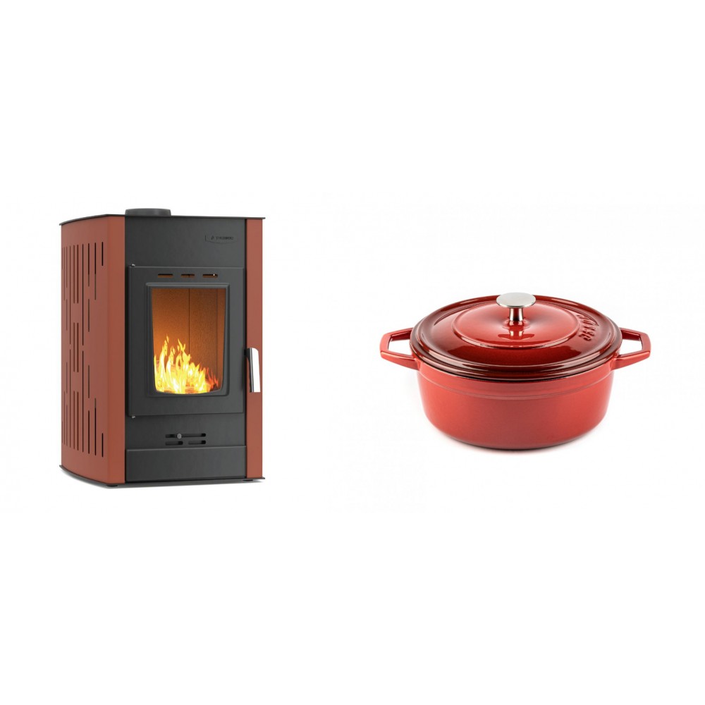 Set Kaminofen, Holzofen Wasserführend Velmora Fire ATS HYDRO, 25kW + Gusseisen Topf Tiefer Solagio, Rubin, Ф20