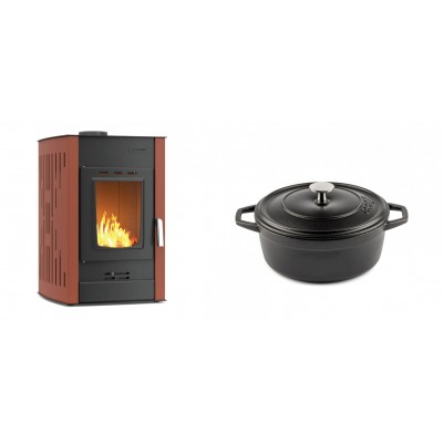 Set Kaminofen, Holzofen Wasserführend Velmora Fire ATS HYDRO, 25kW + Gusseisen Topf Tiefer Solagio, Black Onyx, Ф20 - Küchenofen / Küchenhexe