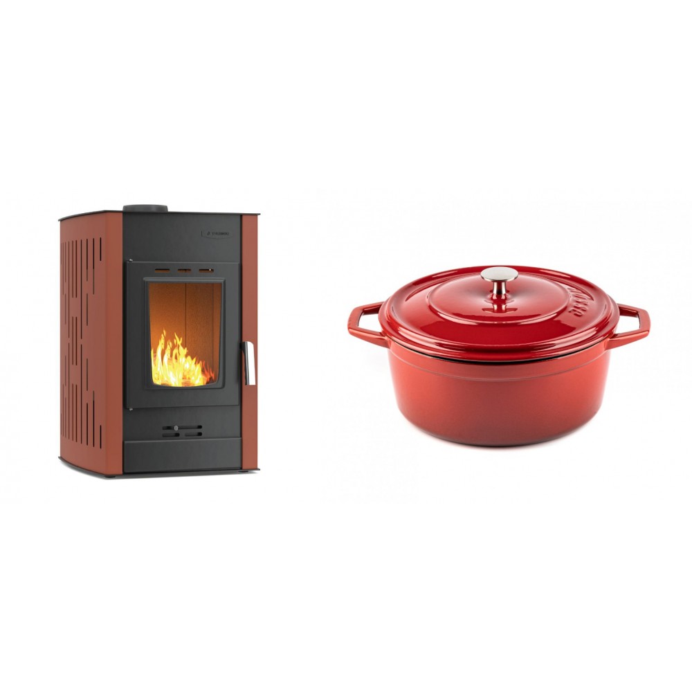 Set Kaminofen, Holzofen Wasserführend Velmora Fire ATS HYDRO, 25kW + Gusseisen Topf Tiefer Solagio, Rubin, Ф24 | Holzofen | Kaminofen |