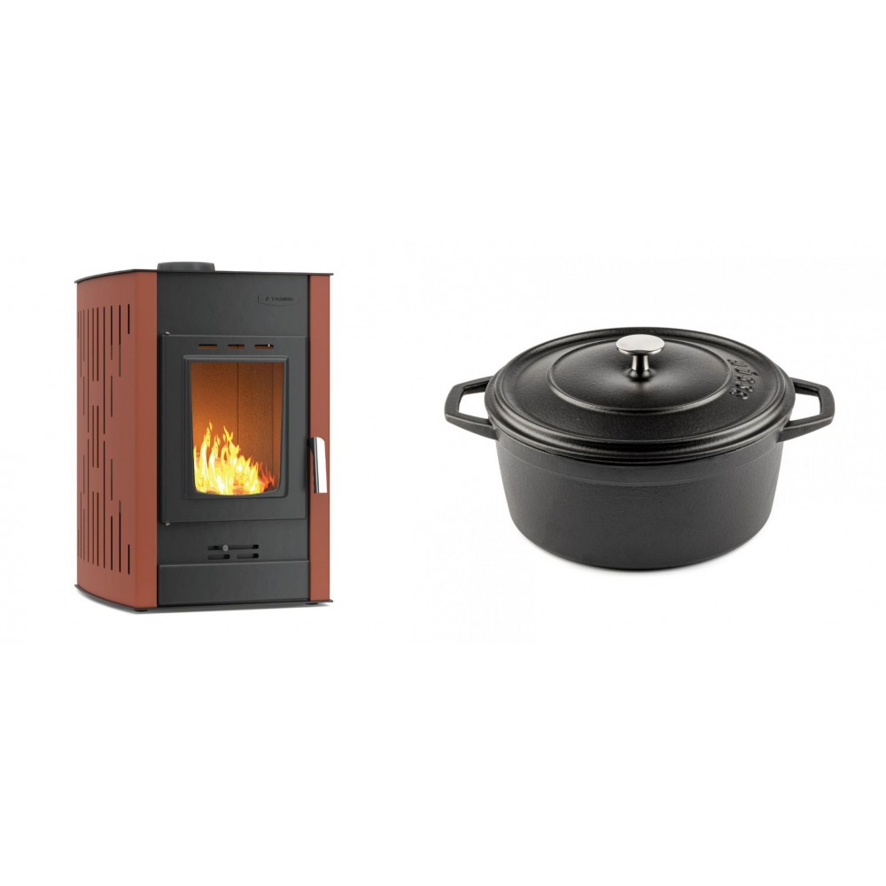 Set Kaminofen, Holzofen Wasserführend Velmora Fire ATS HYDRO, 25kW + Gusseisen Topf Tiefer Solagio, Black Onyx, Ф24 | Holzofen | Kaminofen |