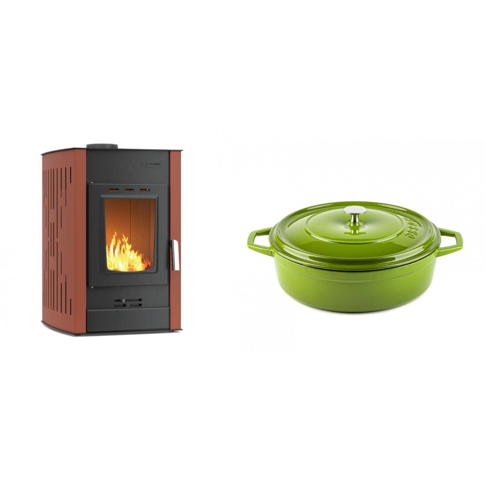 Set Kaminofen, Holzofen Wasserführend Velmora Fire ATS HYDRO, 25kW + Gusseisen Topf Flach Solagio, Bamboo, Ф26 | Holzofen | Kaminofen |