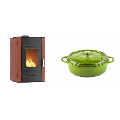 Set Kaminofen, Holzofen Wasserführend Velmora Fire ATS HYDRO, 25kW + Gusseisen Topf Flach Solagio, Bamboo, Ф26 - Küchenofen / Küchenhexe