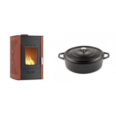 Set Kaminofen, Holzofen Wasserführend Velmora Fire ATS HYDRO, 25kW + Gusseisen Topf Flach Solagio, Black Onyx, Ф26 - Küchenofen / Küchenhexe
