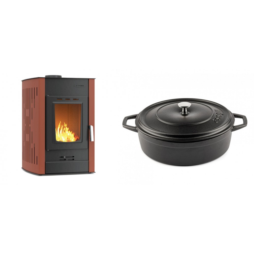 Set Kaminofen, Holzofen Wasserführend Velmora Fire ATS HYDRO, 25kW + Gusseisen Topf Flach Solagio, Black Onyx, Ф28 | Holzofen | Kaminofen |