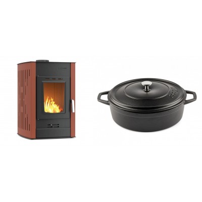 Set Kaminofen, Holzofen Wasserführend Velmora Fire ATS HYDRO, 25kW + Gusseisen Topf Flach Solagio, Black Onyx, Ф28 - Küchenofen / Küchenhexe