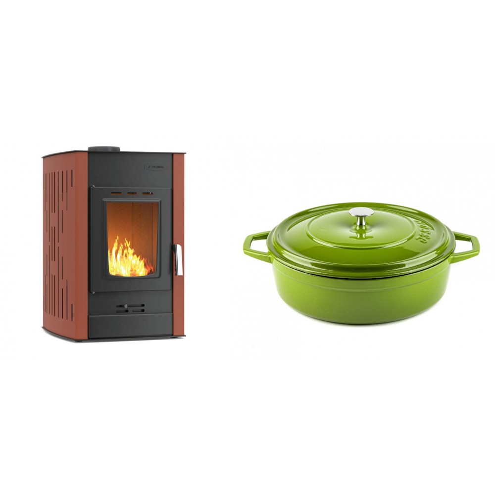 Set Kaminofen, Holzofen Wasserführend Velmora Fire ATS HYDRO, 25kW + Gusseisen Topf Flach Solagio, Bamboo, Ф28 | Holzofen | Kaminofen |