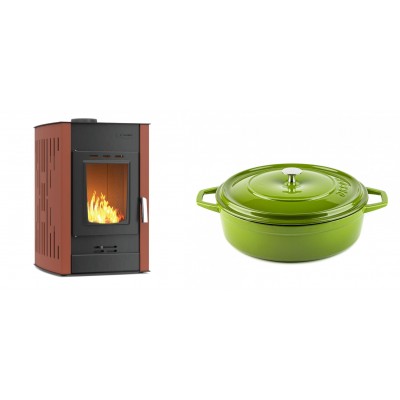 Set Kaminofen, Holzofen Wasserführend Velmora Fire ATS HYDRO, 25kW + Gusseisen Topf Flach Solagio, Bamboo, Ф28 - Küchenofen / Küchenhexe