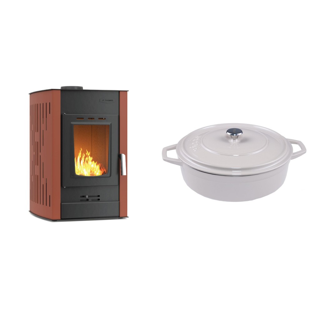 Set Kaminofen, Holzofen Wasserführend Velmora Fire ATS HYDRO, 25kW + Gusseisen Topf Flach Solagio, Ivory, Ф28