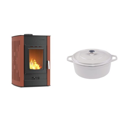 Set Kaminofen, Holzofen Wasserführend Velmora Fire ATS HYDRO, 25kW + Gusseisen Topf Tiefer Solagio, Ivory, Ф24 - Küchenofen / Küchenhexe