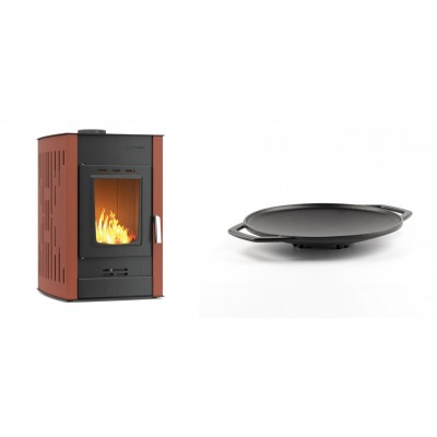 Set Kaminofen, Holzofen Wasserführend Velmora Fire ATS HYDRO, 25kW + Backplatte aus Gusseisen Solagio, Ф28cm - Küchenofen / Küchenhexe