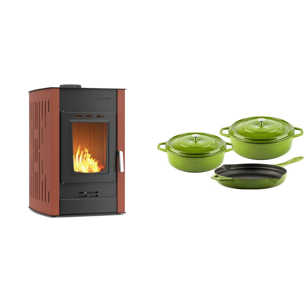 Set Kaminofen, Holzofen Wasserführend Velmora Fire ATS HYDRO, 25kW + Gusseisen Topf Set aus 3 teilen Solagio, Bamboo